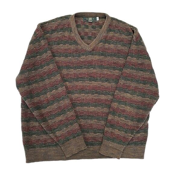 Vtg Orvis Mens Basketweave V-neck Sweater Sz XL USA Made Nature Cabin Dadcore - Picture 1 of 7
